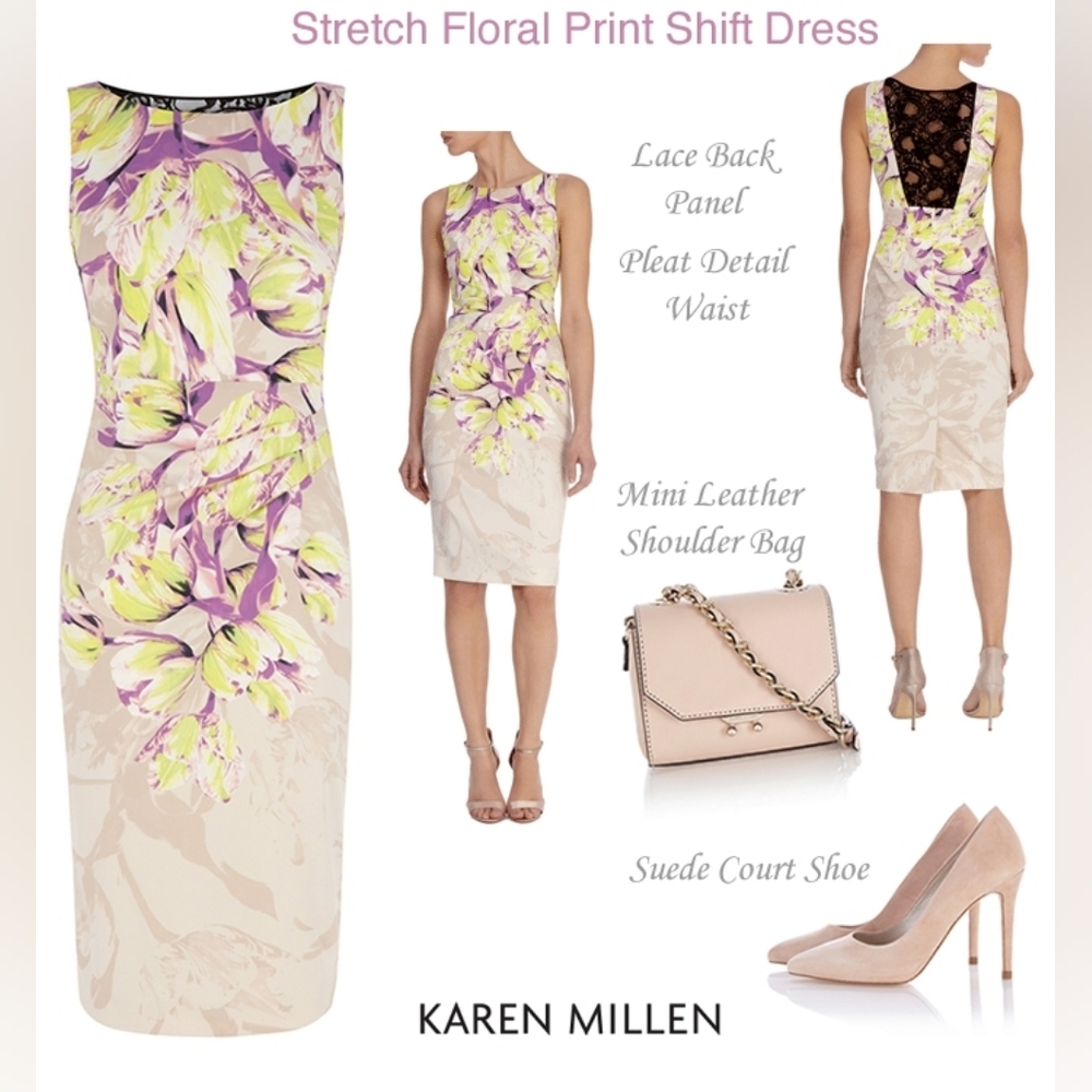 Karen Millen Floral bodycon  satin with lace in the back Midi dress
